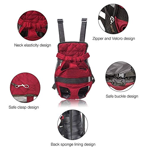 Ducomi Dupet - Bolsa frontal para transportar perros – Mochila riñonera suave y ligera para perros, gatos y cachorros – Apto para paseos y viajes – Cómoda para animales domésticos (L, rojo)