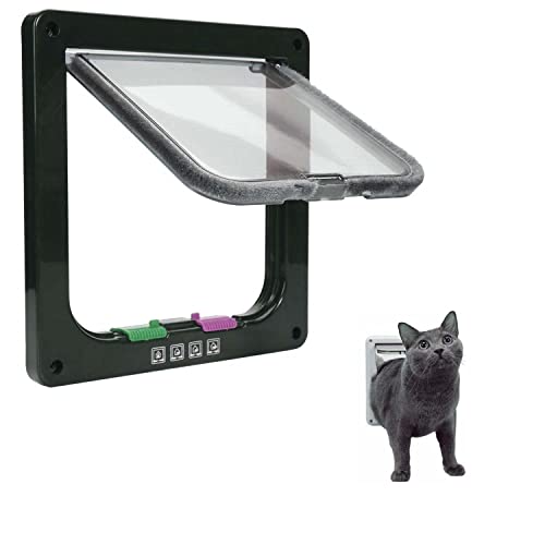 Ducomi Gatera para gatos y perros de pared - Puerta basculante con 4 vías Entrada y salida controlada y cierre magnético - Fácil instalación en paredes, puertas y ventanas de madera y PVC (Black, S)