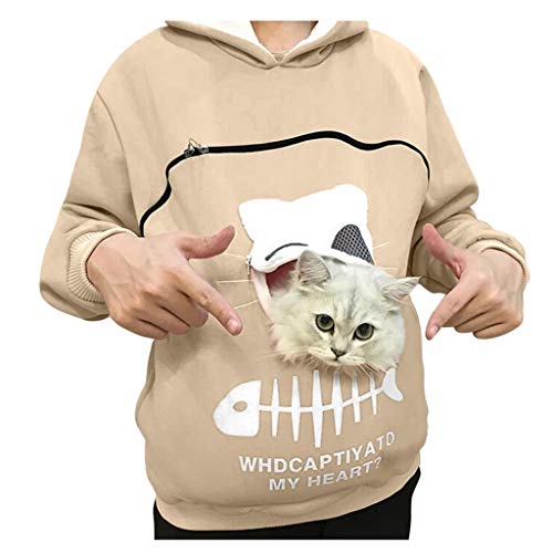 Ducomi Sudadera con Capucha con Bolsillo Canguro para Perro Gato - Jersey con Capucha para Mascotas con Bolsa de Abrazo para Mascotas Pequeñas - Top sin Mangas Transpirable ara Mujer (Beige, XXL)