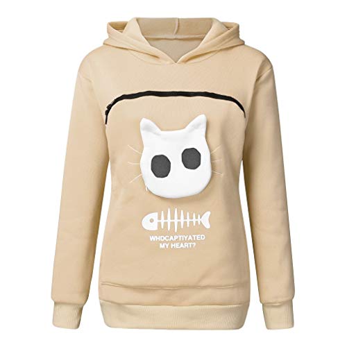 Ducomi Sudadera con Capucha con Bolsillo Canguro para Perro Gato - Jersey con Capucha para Mascotas con Bolsa de Abrazo para Mascotas Pequeñas - Top sin Mangas Transpirable ara Mujer (Beige, XXL)