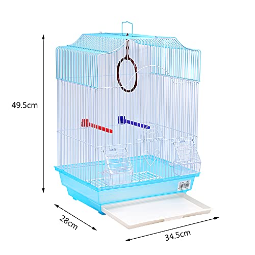 DZL Jaula para pajaros con comederos,Palos y Columpios(34.5X28X49.5CM) (Azul)