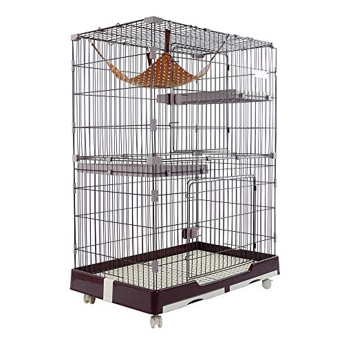 DZLA Jaula para Gatos Gato casa con 3 Niveles Jaula para Mascotas Villa para Gato Jaula para Animales pequeños Gatitos, Chinchillas, azúcar (L-99×63×134cm, Marrón)