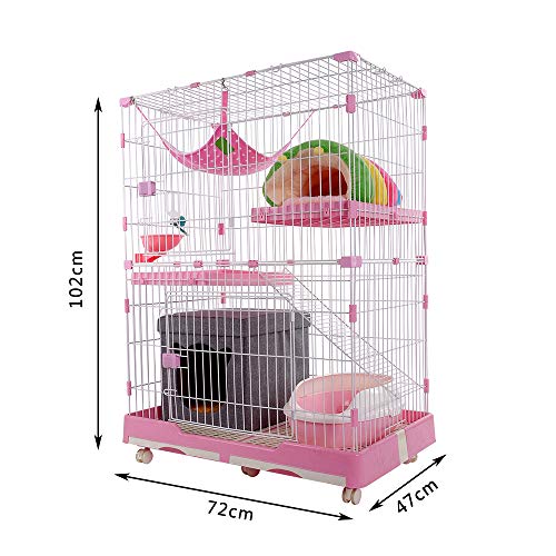 DZLA Jaula para Gatos Gato casa con 3 Niveles Jaula para Mascotas Villa para Gato Jaula para Animales pequeños Gatitos, Chinchillas, azúcar (S-72×47×102cm, Rosa)