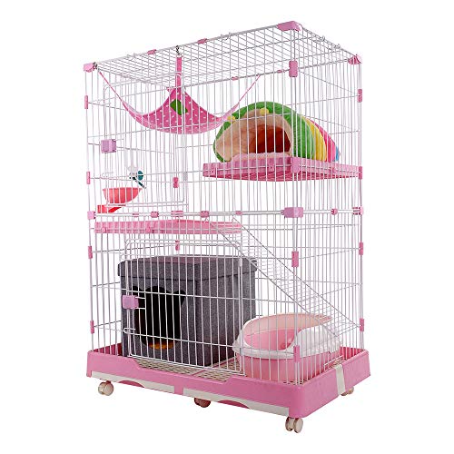 DZLA Jaula para Gatos Gato casa con 3 Niveles Jaula para Mascotas Villa para Gato Jaula para Animales pequeños Gatitos, Chinchillas, azúcar (S-72×47×102cm, Rosa)