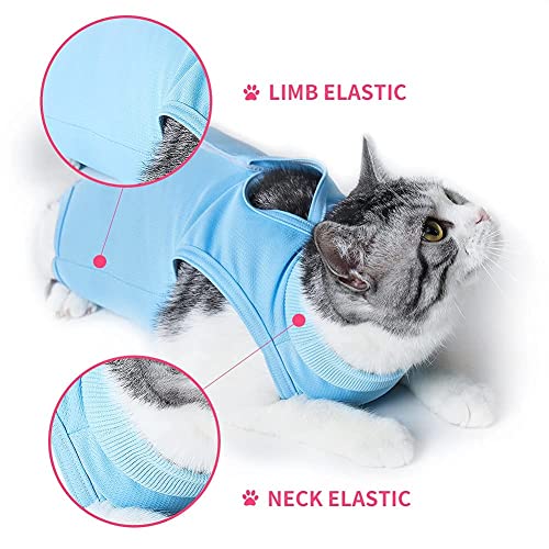 Easy Joy Traje de Recuperación Profesional para Gatos, Anti-Lamido Medical Chaleco con Pasta Magica, E-Collar Alternativa para Gatos, para Gatito Heridas Abdominales o Enfermedades de la Piel(S,Azul)