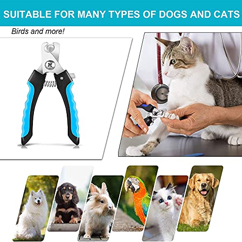 EasyULT Cortauñas Perros y Gatos, Acero Inoxidable Cortañas Animales con Protector y Bloqueo de Seguridad, para Mascotas Perros, Gatos, Conejas, con Herramienta de Aseo-Azul