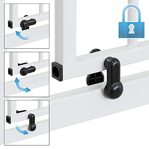 ECD Germany Barrera de Seguridad para Niños, Perros y Gatos 85-95 cm incl. 10cm de Extensión Protector de Puerta Metálico Blanco Giratoria Ambos Lados Sistema de Cierre Automático para Escaleras