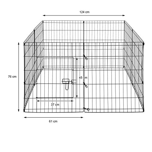 ECD Germany Parque para Animales Pequeños 124x76cm Recinto Exterior de Metal Galvanizado Resistente a la Intemperie Corredor Libre de 8 Rejillas 1 Puerta Corral Jaula para Conejos Cobayas y Gallinas