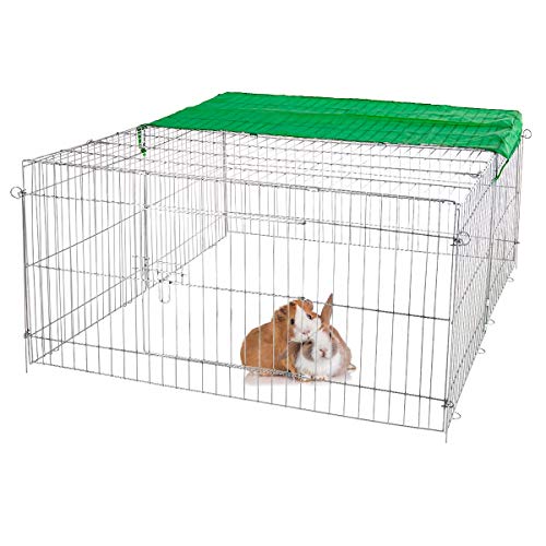 ECD Germany Parque para Animales Pequeños 140x60x113cm Recinto Exterior de Metal Galvanizado Resistente a la Intemperie Protector Solar Corredor Libre de Corral Jaula para Conejos Cobayas y Gallinas