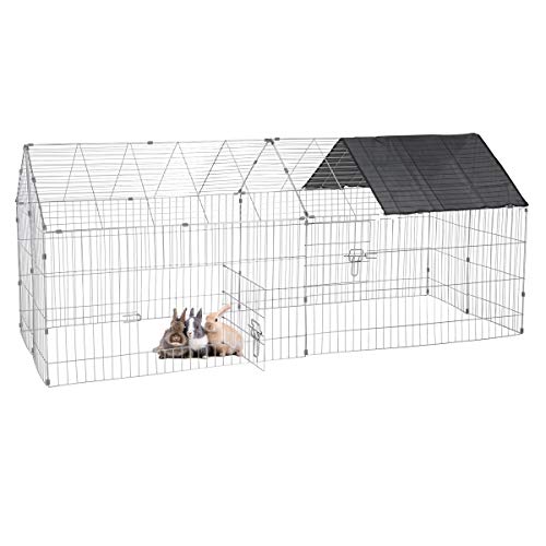 ECD Germany Parque para Animales Pequeños 180x74x75 cm Recinto Exterior de Metal Galvanizado Resistente a la Intemperie Corredor Libre con Portección Solar Corral Jaula para Conejos Cobayas y Gallinas