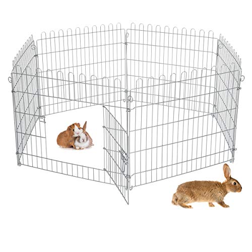 ECD Germany Parque para Animales Pequeños 70x60cm Recinto Exterior de Metal Galvanizado Resistente a la Intemperie Corredor Libre de 6 Rejillas 1 Puerta Corral Jaula para Conejos Cobayas y Gallinas