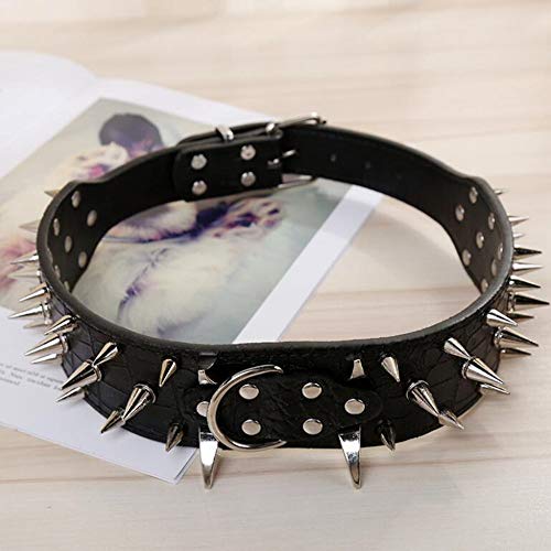 Ecloud Shop Negro Ajustable PU Collar para Mascotas Perro Bulldog Pet Punk Spike Stud Remaches Collar 56 * 5CM