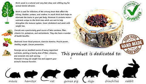 EcoNibble Juguete para Masticar de Abedul, 100% Natural, para Animales pequeños, ratón, hámster, Rata, cobaya, Degu, Conejo, Chinchilla, Calidad Saludable/Hecha a Mano