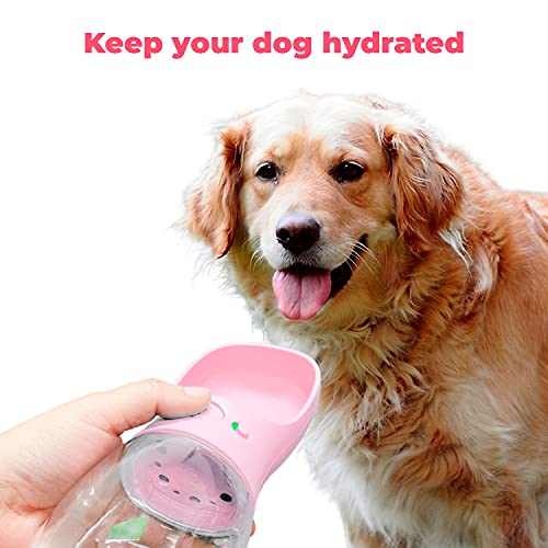 Edipets, Bebedero Perro Portatil, 350 ml, Antibacteriano, Botella Agua a Prueba de Fugas, Libre de BPA, Ideal para Actividades al Aire Libre (Rosa)