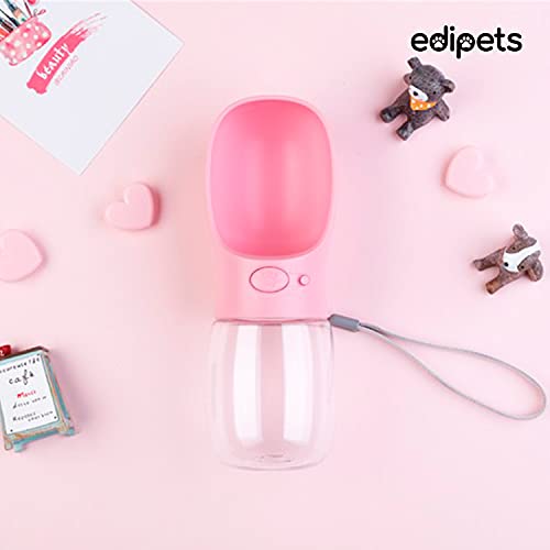 Edipets, Bebedero Perro Portatil, 350 ml, Antibacteriano, Botella Agua a Prueba de Fugas, Libre de BPA, Ideal para Actividades al Aire Libre (Rosa)