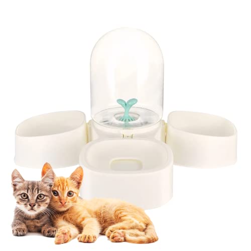 Edipets, Comedero Gato, Bebedero Gatos Perro, Triple, Dispensador 3 en 1, Capacidad 1 Litro, Antiasfixia, para Comida, Agua, Pienso (Blanco)