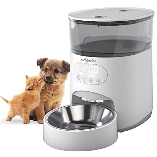 Edipets, Comedero Gato Perro Automático, Dispensador Comida Gatos, Control del Tiempo, hasta 6 Comidas al Día, 3.5L, Adecuado para Mascotas Pequeñas y Medianas (Blanco)