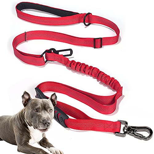 Edipets, Correa Antitirones Perro, Cinturon Compatible Coche, 1M / 1.4M, Reflectante, Mango Acolchado, para Perros Pequeño/Mediano/Grande (Rojo)