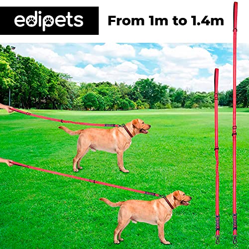 Edipets, Correa Antitirones Perro, Cinturon Compatible Coche, 1M / 1.4M, Reflectante, Mango Acolchado, para Perros Pequeño/Mediano/Grande (Rojo)