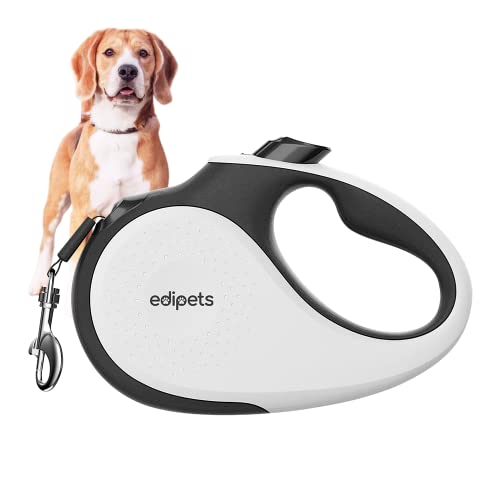 Edipets, Correa Perro Extensible, Retráctil, 5 Metros, 360º Sin Enredos, Cinta de Nailon para Adiestramiento y Paseo, para Perro Grande Mediano y Pequeño (< 25 Kg, Blanco)