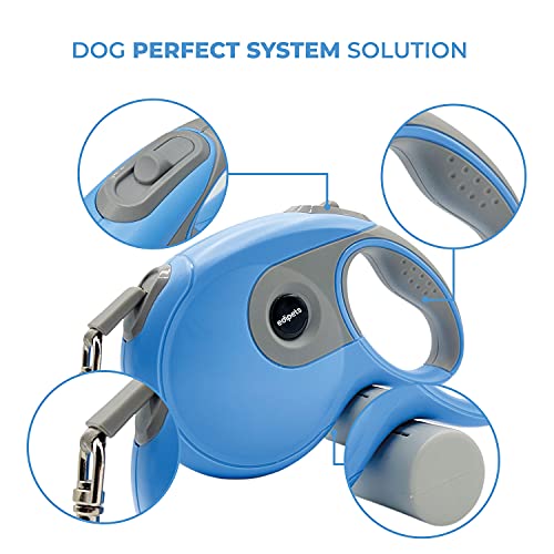 Edipets, Correa Perro Extensible, Retráctil, 8 Metros, Incluye Dispensador de Bolsas, Cinta Flexible para Adiestramiento y Paseo, para Perros Pequeños, Medianos y Grandes (Azul, 8 Metros)