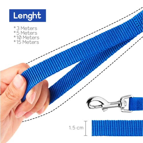 Edipets, Correa Perro Larga, Adiestramiento, Resistente 1.5m / 3m / 5m / 10m / 15m, de Naylon, Fuerte para Camping Paseo, para Perros/Mascotas Grande/Mediano/Pequeño (3 Metros, Azul Oscuro)