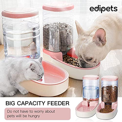 Edipets, Dispensador para Gatos y Perros, Comida y Agua, Pack 2 Unidades, Automático, 3.8 L c/u, Comedero, Alimentador y Bebedero para Mascotas (Rosa)