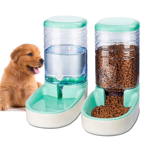 Edipets, Dispensador para Gatos y Perros, Comida y Agua, Pack 2 Unidades, Automático, 3.8 L c/u, Comedero, Alimentador y Bebedero para Mascotas (Verde)