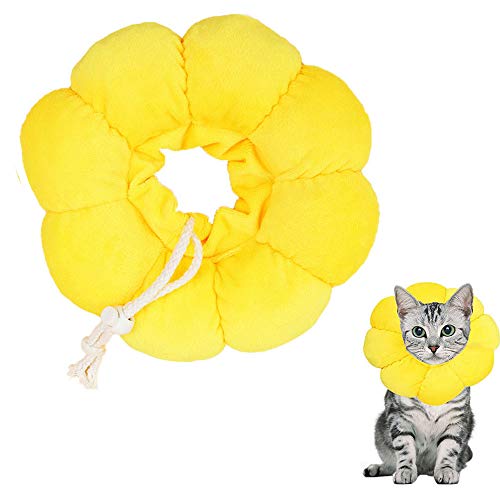 EIKLNN Collar de Recuperación para Mascotas, Collar Protector para Gato, Cono de Cuello Isabelino Ajustable, Collar Anti Mordida de Borde Suave, para Perros y Gatos, Flor del Sol