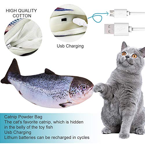 Eléctrica Juguete Pez para Gato, Juguete Hierba Gatera, Catnip Fish Toys, Simulación de Peces de Peluche Juguetes,Juguete Interactivo,Peluche de juguete eléctrico de simulación Fish Fish con carga USB