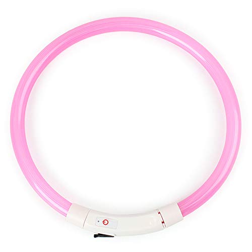 Elinala Collar Luminoso Perro, Collar Led Perro, Collar para Perro LED Ajustable Recargable por USB con Tres Modos de Iluminación para Mejorar la Visibilidad del Perro por la Noche (Rosa)