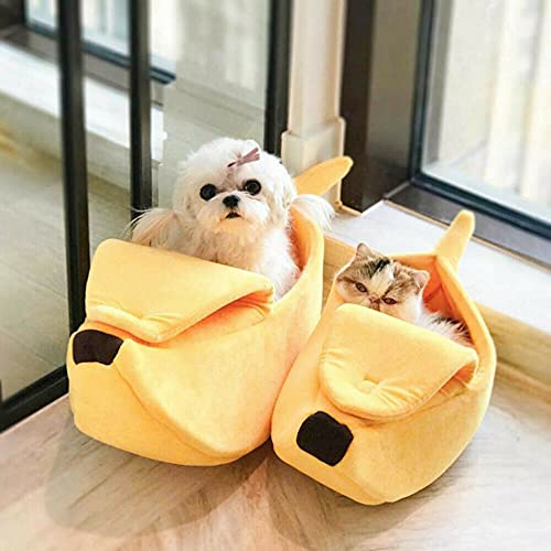 EliteMill Cama para gatos y perros con forma de plátano nido para mascotas, cojín suave de felpa para gatos y perros pequeños