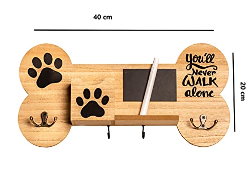 Emotiset Perchero de Pared de Madera con 6 Ganchos Ideal para Colgar Correas y Accesorios de tu Perro o Mascota.Personalizable con Pizarra Contiene rotulador Tiza.Regalo Amantes de los Animales.