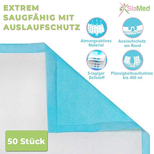 Empapador desechable - Cambiador de pañales - Empapador para animales - Azul 60 x 45 cm - 5 capas de SiaMed - 50 unidades