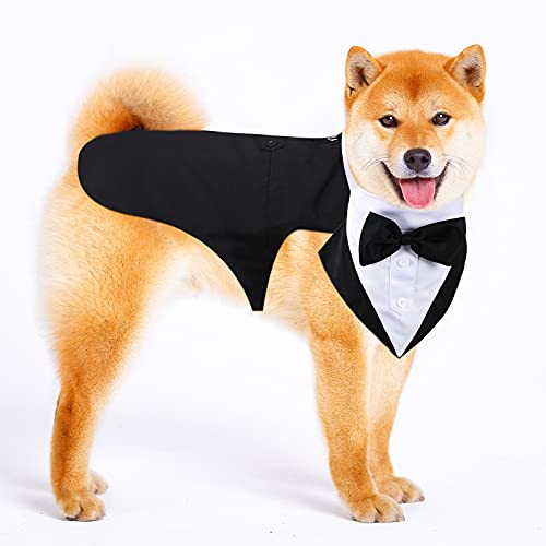 Esmoquin de Perro Set de Traje y Bandana de Perro Esmoquin Formal de Perros Traje de Fiesta Boda de Mascotas Camisa de Pajarita de Boda para Disfraces Cumpleaños Halloween (M)