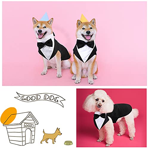 Esmoquin de Perro Set de Traje y Bandana de Perro Esmoquin Formal de Perros Traje de Fiesta Boda de Mascotas Camisa de Pajarita de Boda para Disfraces Cumpleaños Halloween (M)