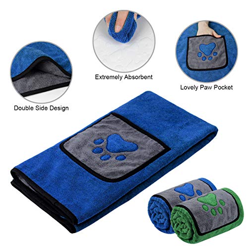 ETACCU Albornoz para Perros, 70 * 100 CM Toalla de baño de Microfibra Toalla para Perros, Accesorios de baño para Mascotas para Limpiar Perros, Gatos y Mascotas (Azul)