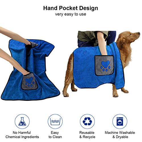 ETACCU Albornoz para Perros, 70 * 100 CM Toalla de baño de Microfibra Toalla para Perros, Accesorios de baño para Mascotas para Limpiar Perros, Gatos y Mascotas (Azul)