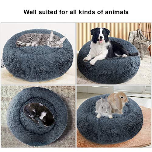 ETACCU Cama Redonda de Felpa para Gatos, casa para Perros, Cama para Mascotas, Cama para Mascotas pequeña con Forma de rosquilla Suave y cómoda 50 /60 / 70CM (70cm, Gris Oscuro)