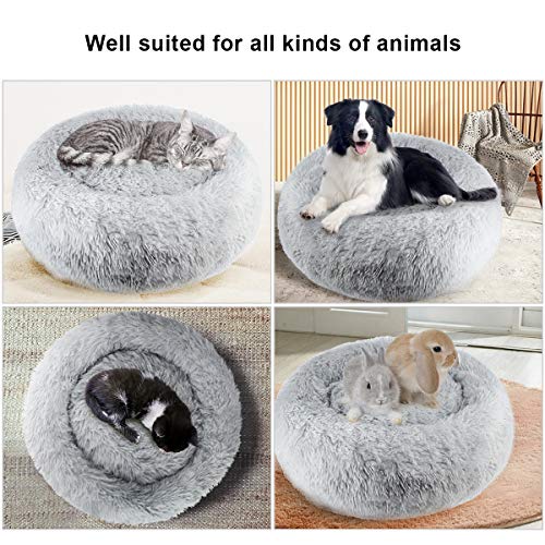 ETACCU Cama Redonda de Felpa para Gatos, casa para Perros, Cama para Mascotas, Cama para Mascotas pequeña con Forma de rosquilla Suave y cómoda 50 /60 / 70CM (70cm, Gris Claro)