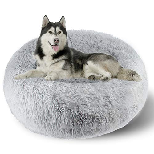 ETACCU Cama Redonda de Felpa para Gatos, casa para Perros, Cama para Mascotas, Cama para Mascotas pequeña con Forma de rosquilla Suave y cómoda 50 /60 / 70CM (70cm, Gris Claro)