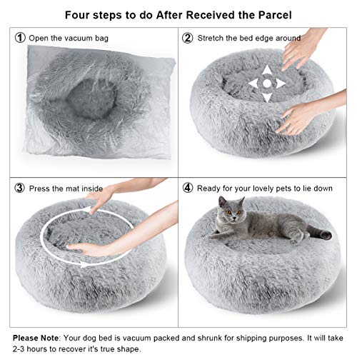 ETACCU Cama Redonda de Felpa para Gatos, casa para Perros, Cama para Mascotas, Cama para Mascotas pequeña con Forma de rosquilla Suave y cómoda 50 /60 / 70CM (60cm, Gris Claro)