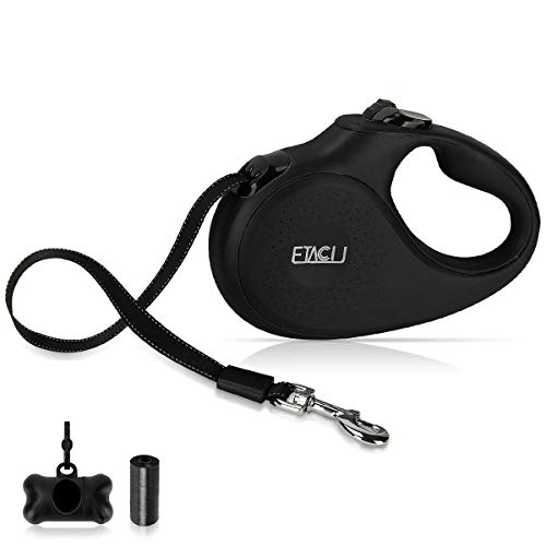 ETACCU Correa Extensible Perro, 5M Cuerda para Perros Retráctil y Reflectante - sin Enredos, Desbloqueo y Bloqueo con un Botón, Mango Ergonómico, para Perro Pequeño Medio Grande de hasta 50KG