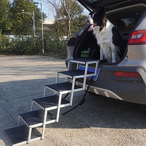 ETE ETMATE Rampa para Perros portátil, rampa para Mascotas Plegable, escaleras para Perros medianos y Grandes, Antideslizante, Ideal para Coches, Camiones y SUV (6 Pasos)