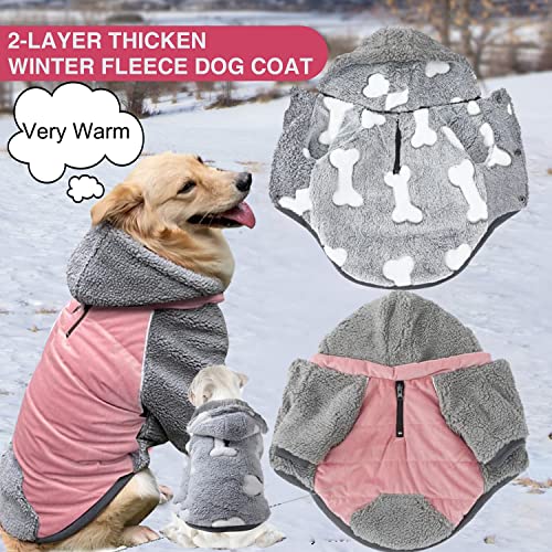 Etechydra Chaqueta Abrigada para Perro, Reversible & Reflectante Cálida Perro con Sombrero Retirable，Grueso Felpa Invierno Chaleco Perros con Patas, Abrigo para Perros Chaqueta Rosado, XS