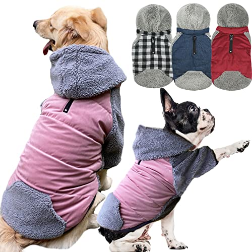 Etechydra Chaqueta Abrigada para Perro, Reversible & Reflectante Cálida Perro con Sombrero Retirable，Grueso Felpa Invierno Chaleco Perros con Patas, Abrigo para Perros Chaqueta Rosado, XS