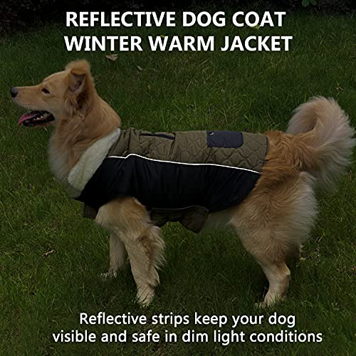 Etechydra Chaqueta Abrigo para Perro, Ropa Perrita Impermeable Reversibles, de Invierno para Perro, Chaleco Reflectante Mascotas con Cuello de Lana Cálido, Abrigo Ajustable Ropa Perro, Verde, L