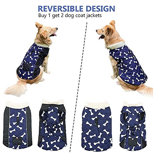 Etechydra Chaqueta Abrigo para Perro, Ropa Perrita Impermeable Reversibles, de Invierno para Perro, Chaleco Reflectante Mascotas con Cuello de Lana Cálido, Abrigo Ajustable Ropa Perro, Armada, XS