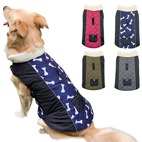 Etechydra Chaqueta Abrigo para Perro, Ropa Perrita Impermeable Reversibles, de Invierno para Perro, Chaleco Reflectante Mascotas con Cuello de Lana Cálido, Abrigo Ajustable Ropa Perro, Armada, XS