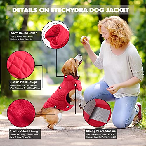 Etechydra - Chaqueta de Abrigo para Perro, Abrigo cálido para otoño e Invierno, Ropa de Perro Suave de Forro Polar, Chaquetas Ligeras y acogedoras para Perros pequeños, Rojo S